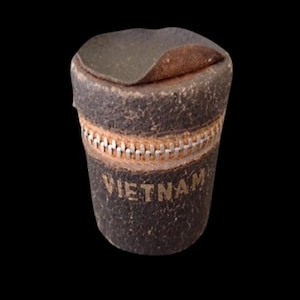 Vintage Vietnam Black Leather 35mm Film Canister Case – Damaged – Restoration Piece