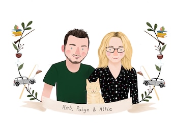 CUSTOM FAMILY PORTRAIT torso - couple/family/pet/wedding/anniversary/birthday/Christmas/ cartoon me/illustration- personalised gift idea