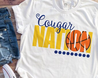 Cougar Nation, Basketball, svg, dxf, eps, jpg, png, Scrapbook, Die Cut, Heat Transfer Vinyl, Cricut, Silhouette, Sweet Kate Designs