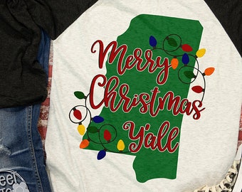 Merry Christmas Yall Mississippi SVG dxf EPS png JPG htv Heat Transfer Vinyl Cricut Explore Silhouette Christmas Lights Sweet Kate Designs