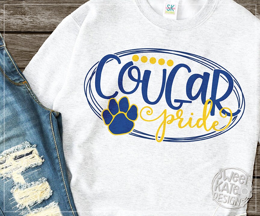 Cougar Pride SVG, cougar svg, dxf, EPS, png, Heat Transfer Vinyl cut file, Football svg, Basketball svg, Track svg, Sweet Kate Designs