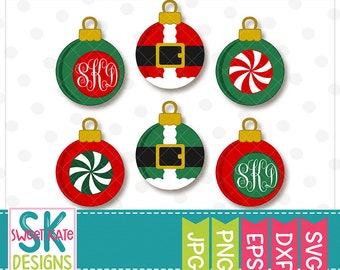 Santa Ornaments SVG, dxf, EPS, png, JPG, htv, Cricut cut file, Silhouette svg, die cut, Christmas svg,  Monogram svg, Sweet Kate Designs