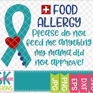 Allergia alimentare SVG, per favore non darmi da mangiare in formato SVG, DXF, EPS, PNG, JPG, file di taglio HTV, Vinile a trasferimento di calore, Cricut, Silhouette, Sweet Kate Designs
