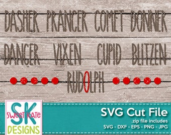 Skinny Reindeer Names SVG dxf EPS png JPG htv Heat Transfer Vinyl Cricut Explore Silhouette Cameo Dasher Comet Blitzen Prancer Rudolph Cupid