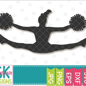 Cheerleader, Toe Touch, Silhouette SVG, dxf, eps, PNG, Die Cut, Heat Transfer Vinyl, Cricut, Silhouette, Straddle Jump, Sweet Kate Designs