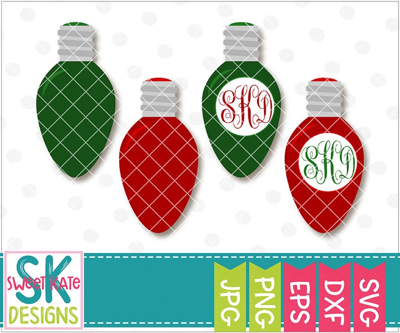 Christmas Light Bulb, Monogram, SVG, dxf, EPS, png, htv, Heat Transfer Vinyl, Cricut, Silhouette, Christmas, Ornament, Sweet Kate Designs image 1