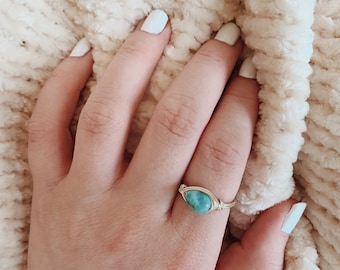 Larimar Gemstone Nugget Wire Wrapped Ring