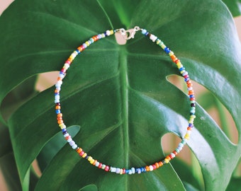 Rainbow Luster Seed Beaded Anklet / rainbow beaded jewelry / pride jewelry / gift for her