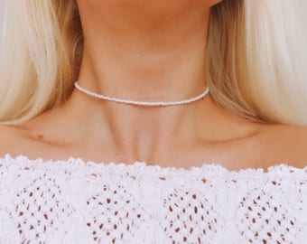 White Opal Beaded Choker Necklace