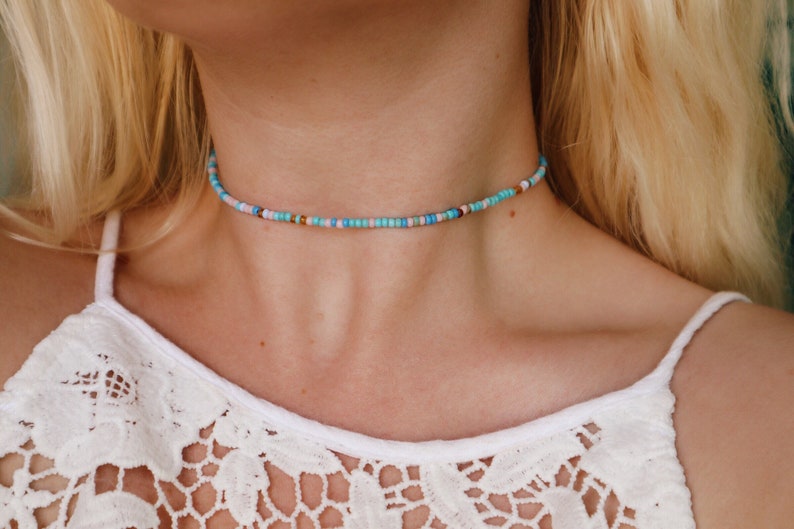 Calypso Blue Seed Beaded Choker