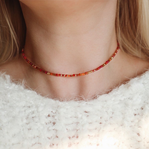 Autumn Bloom Seed Beaded Choker Necklace / trendy jewelry / fall style / boho necklace / chokers