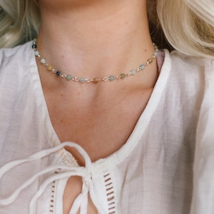 Amazonite Gemstone Adjustable Beaded Choker Necklace, Boho Jewelry, Beach Wear, Beaded Necklace, Bohemian Style image 1
