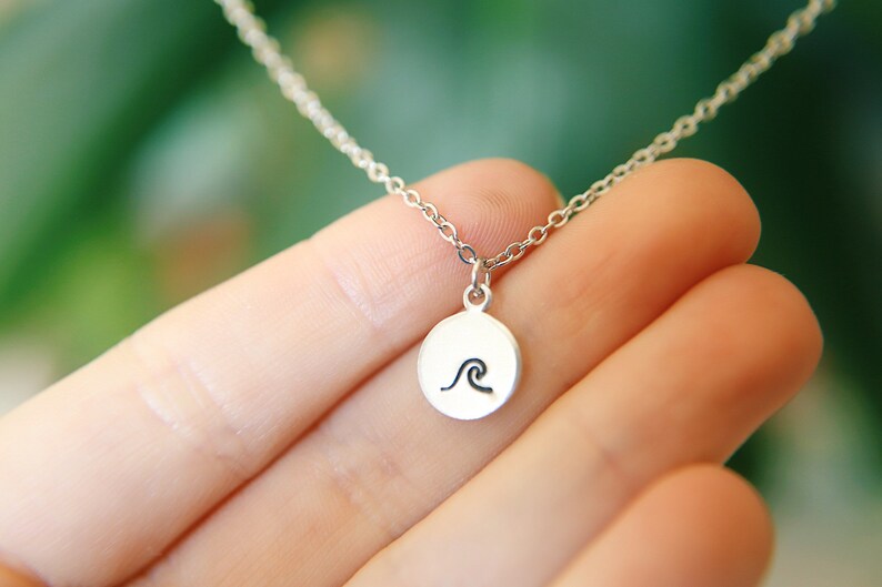 Dainty Hand Stamped Wave Necklace image 5