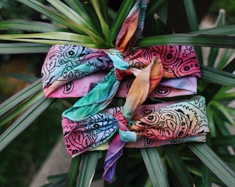 Pañuelos arcoíris teñidos a mano, turbantes, cintas de algodón para la cabeza, accesorios para el cabello teñidos con efecto tie-dye