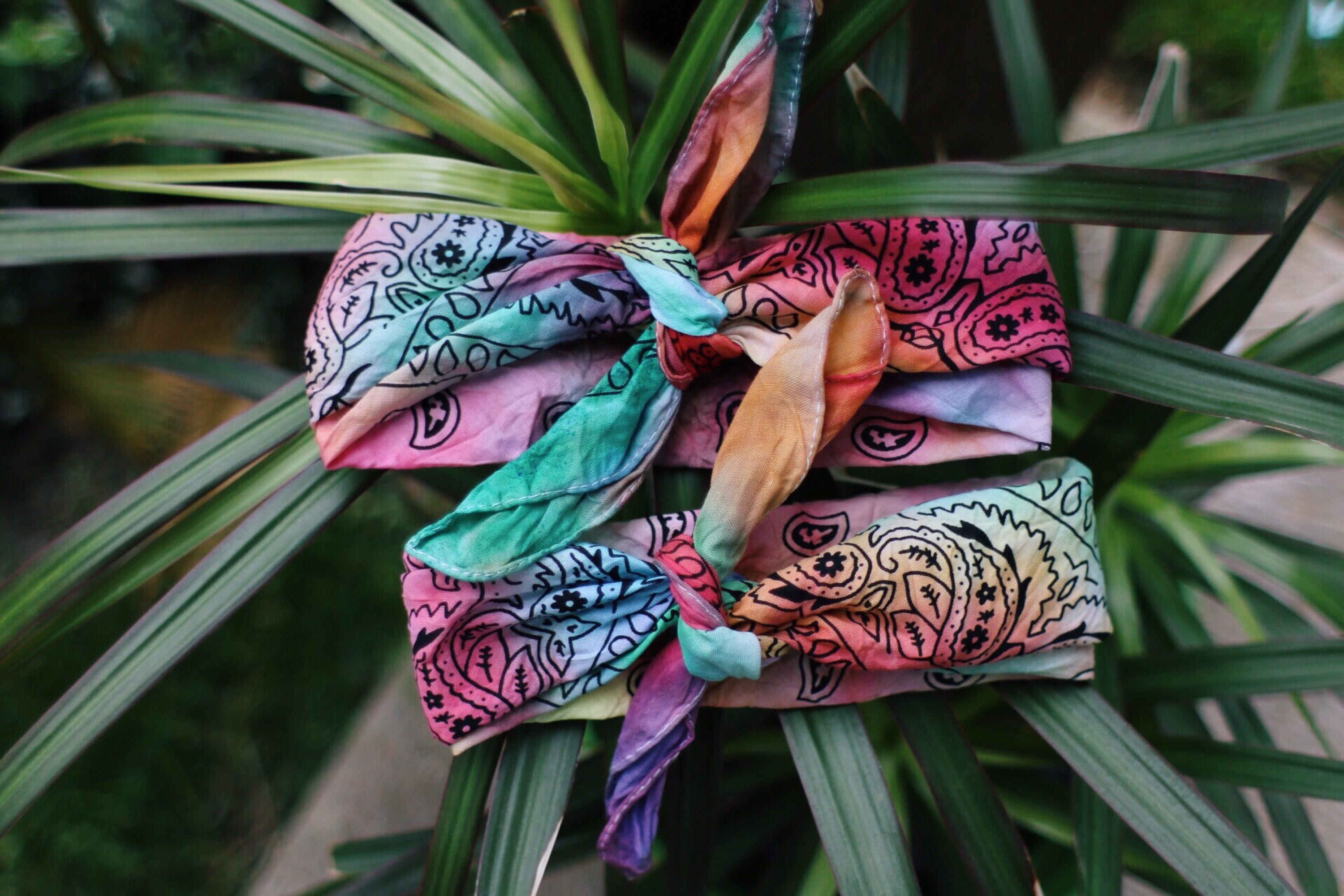 Hand Dyed Rainbow Bandanas Head Wraps Cotton Head Bands Tie Dye