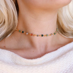 Earthly Glass Beaded Choker Necklace, Handmade Choker, Boho Necklace / unique jewelry image 6