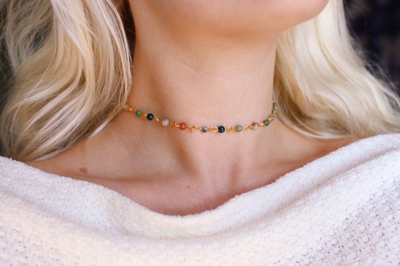 Earthly Glass Beaded Choker Necklace, Handmade Choker, Boho Necklace / unique jewelry image 6