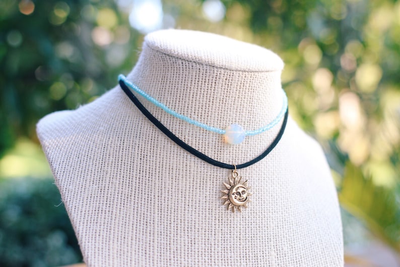 Aqua Opal Glass Beaded Choker Necklace Beach Jewelry Handmade Choker