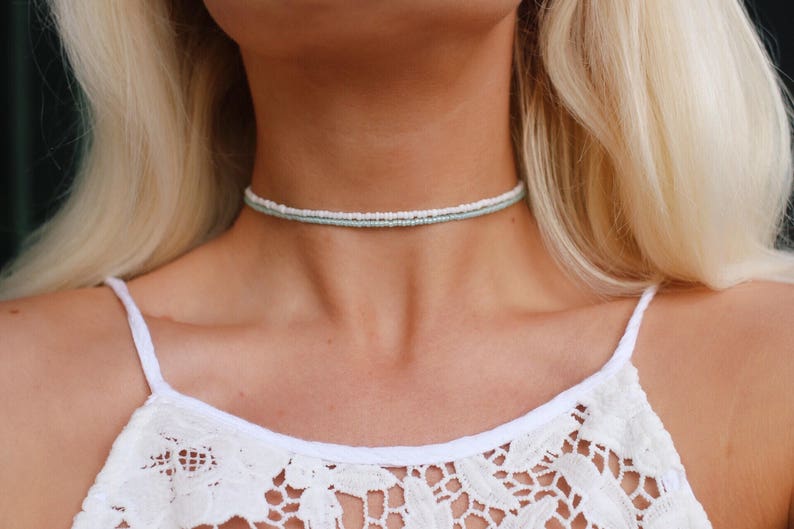 Coconut White Glass Beaded Choker Necklace / Beach Jewelry / trendy jewelry / fall jewelry / summer jewelry / chokers / boho necklace image 7