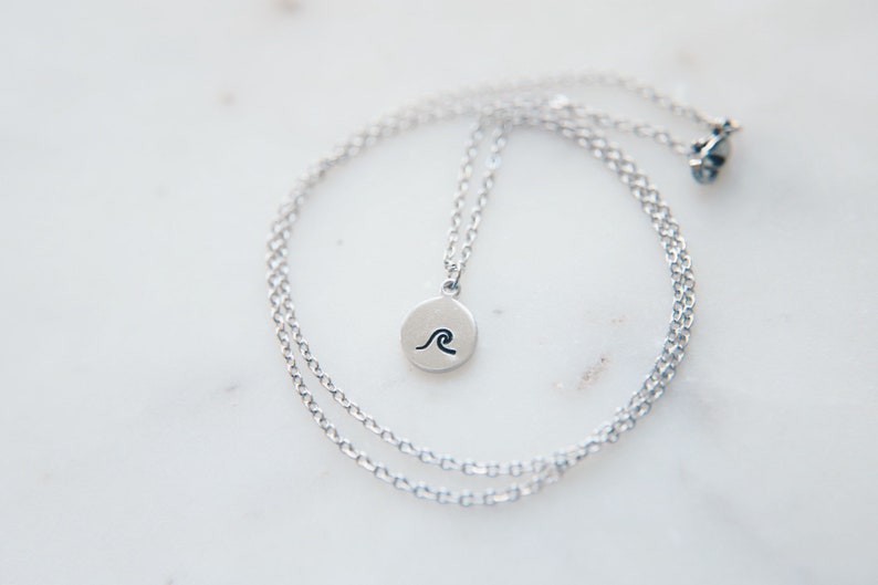 Dainty Hand Stamped Wave Necklace image 2