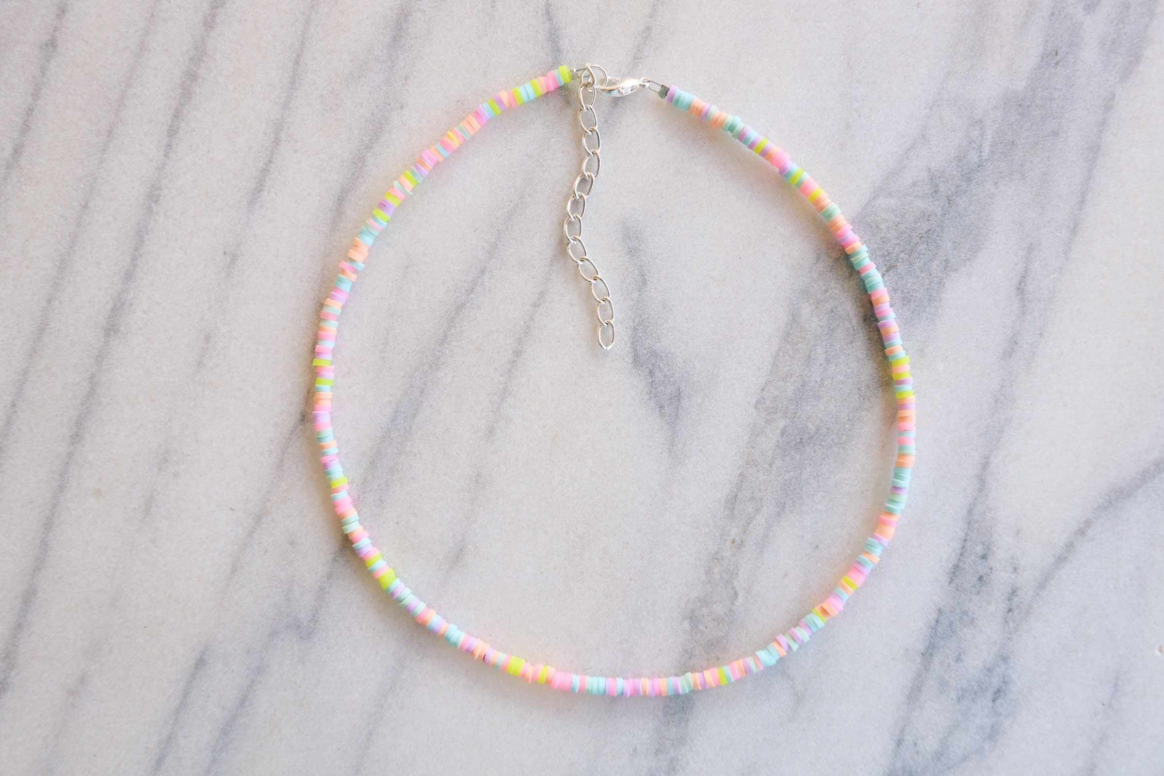 Pastel Rainbow African Heishi Beaded Choker Necklace