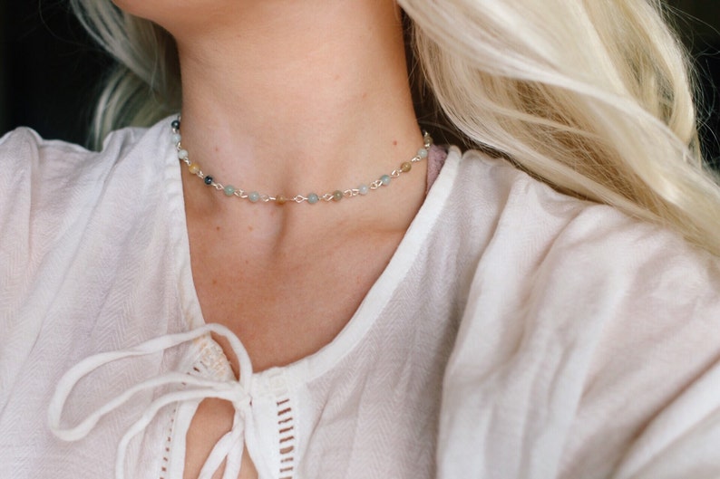 Amazonite Gemstone Adjustable Beaded Choker Necklace, Boho Jewelry, Beach Wear, Beaded Necklace, Bohemian Style image 3