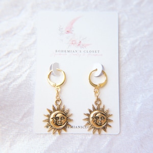 Golden Sun & Moon Huggie Lever Back Earrings