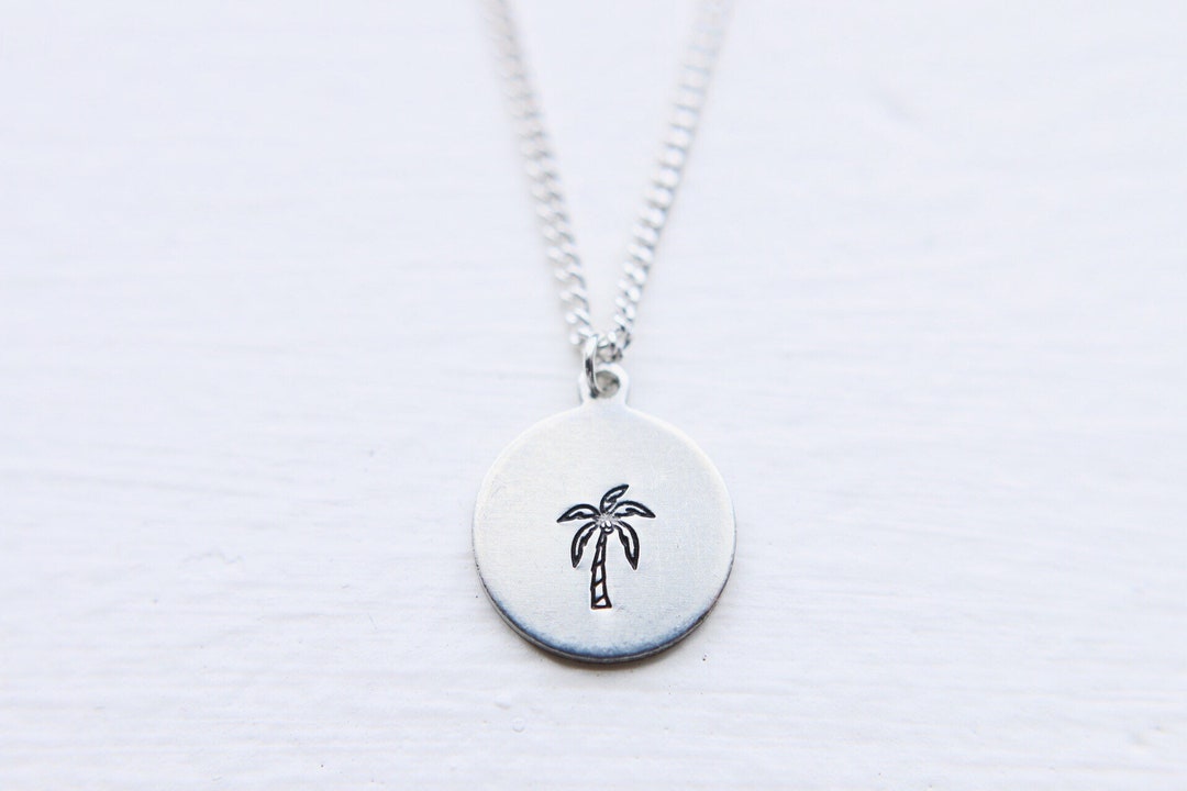 Dainty Hand Stamped Palm Tree Necklace - Etsy