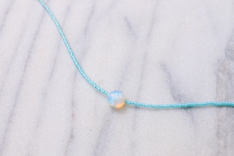 Aqua Opal Glass Beaded Choker Necklace Beach Jewelry Handmade Choker