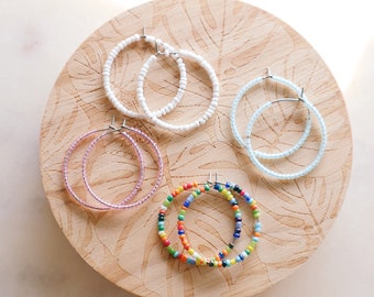 Stainless Steel Beaded Hoops Earrings
