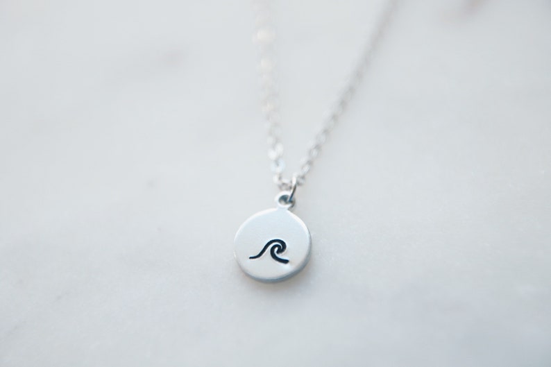 Dainty Hand Stamped Wave Necklace image 3