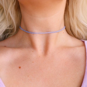 Frosted Periwinkle Glass Beaded Choker Necklace, Bohemian Choker Necklace