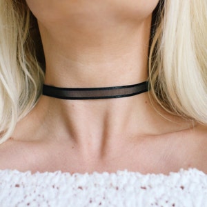 Simple Black Satin Sheer Ribbon Choker Necklace, 90s Choker, Handmade ...