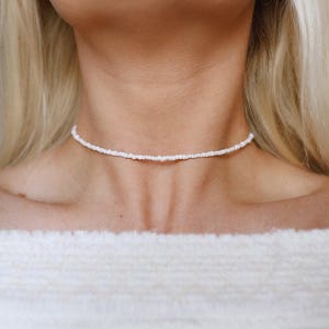 Coconut White Glass Beaded Choker Necklace / Beach Jewelry / trendy jewelry / fall jewelry / summer jewelry / chokers / boho necklace image 2