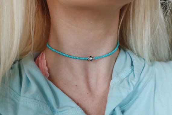 Collana Girocollo Boho Con Stella Marina E Tartaruga – Perline Di Semi Blu E Perle Di Riso, Gioiello Artigianale Per L'estate - 4