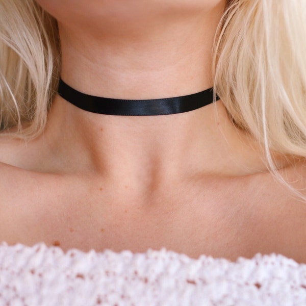 Simple Black Satin Ribbon Choker Necklace, 90s choker, handmade, boho jewelry, hippie style