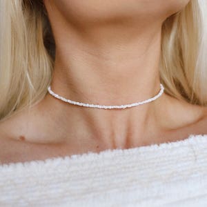 Coconut White Glass Beaded Choker Necklace / Beach Jewelry / trendy jewelry / fall jewelry / summer jewelry / chokers / boho necklace