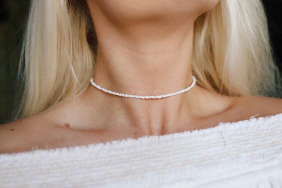 Sea Glass and Pearl Choker, Double Choker, Layering Necklace, Dainty Necklace,  String Choker, Boho Choker, Summer Necklace, Gift for Her 