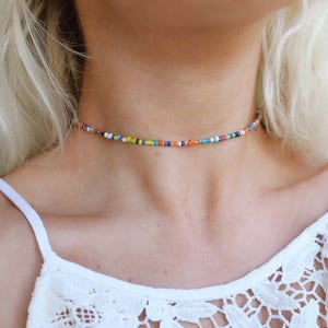 Rainbow Luster Beaded Choker Necklace