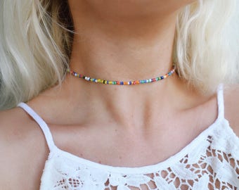 Rainbow Luster Beaded Choker Necklace