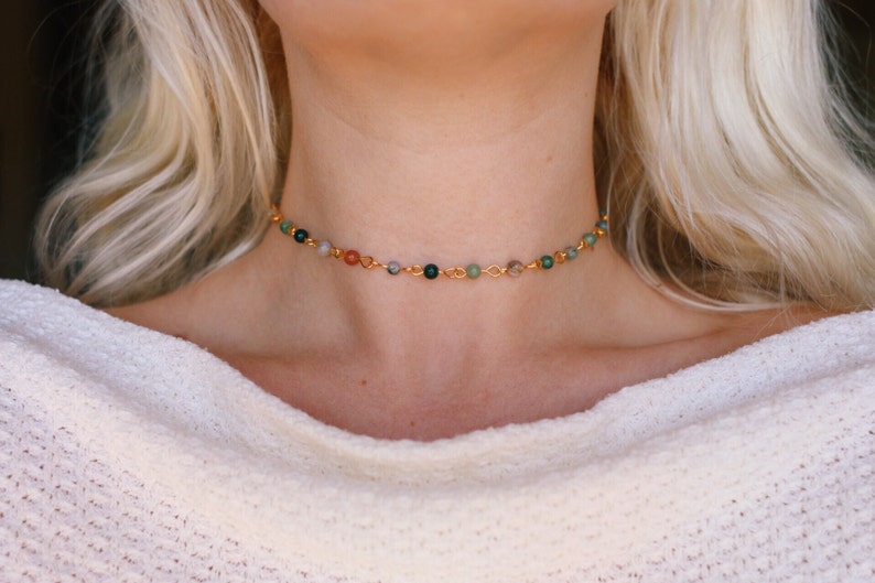 Earthly Glass Beaded Choker Necklace, Handmade Choker, Boho Necklace / unique jewelry image 5