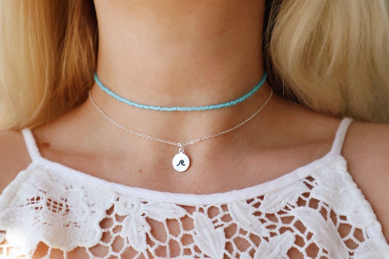 Blue Beaded Choker with Diamond Pendant main image 1