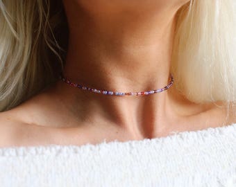 Beach Bum Beaded Choker Necklace / Beach Jewelry / boho jewelry / chokers / trendy jewelry / purple beaded necklace