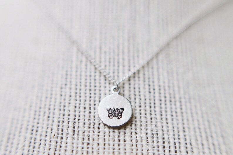 Dainty Hand Stamped Butterfly Necklace image 3