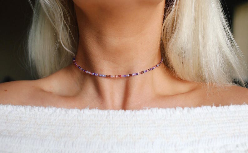 Beach Bum Beaded Choker Necklace / Beach Jewelry / boho jewelry / chokers / trendy jewelry / purple beaded necklace image 2