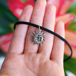 Celestial Sun & Moon Vegan Suede Choker Necklace - Etsy