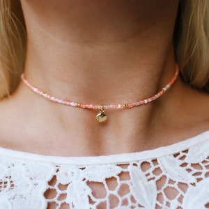 Sunkissed Peach Sea Shell Beaded Choker Necklace image 1