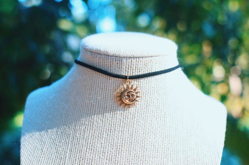 Celestial Sun & Moon Vegan Suede Choker Necklace - Etsy