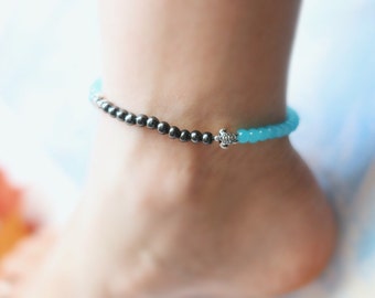 Double Sea Turtle Opal Beaded Anklet