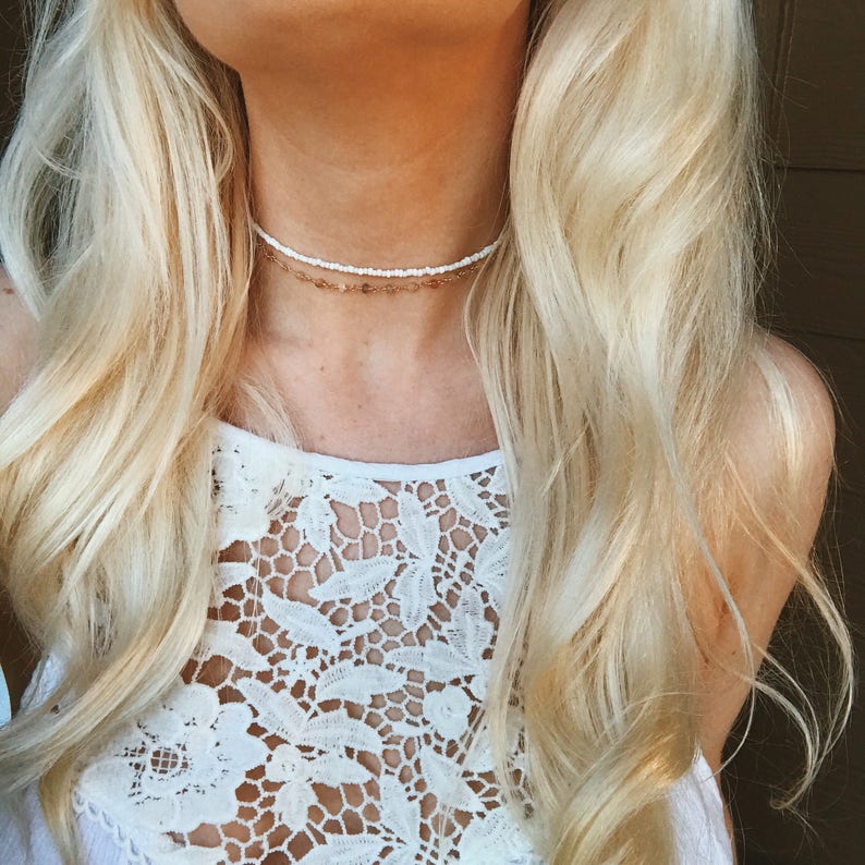 Coconut White Glass Beaded Choker Necklace / Beach Jewelry / trendy jewelry / fall jewelry / summer jewelry / chokers / boho necklace image 5